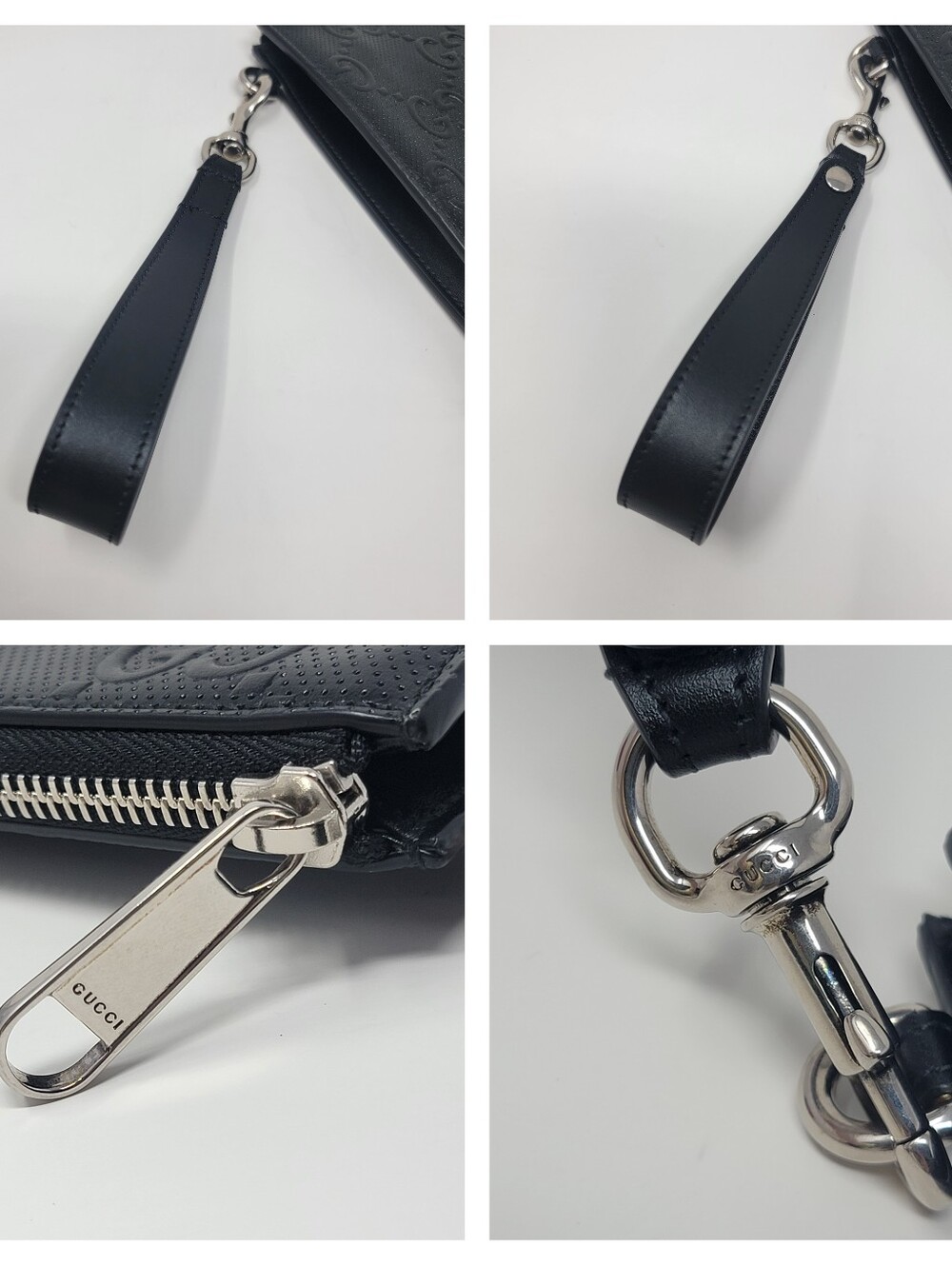 GUCCI GG Embossed Perforated Leather Wristlet Clutch - Picture 5 of 8